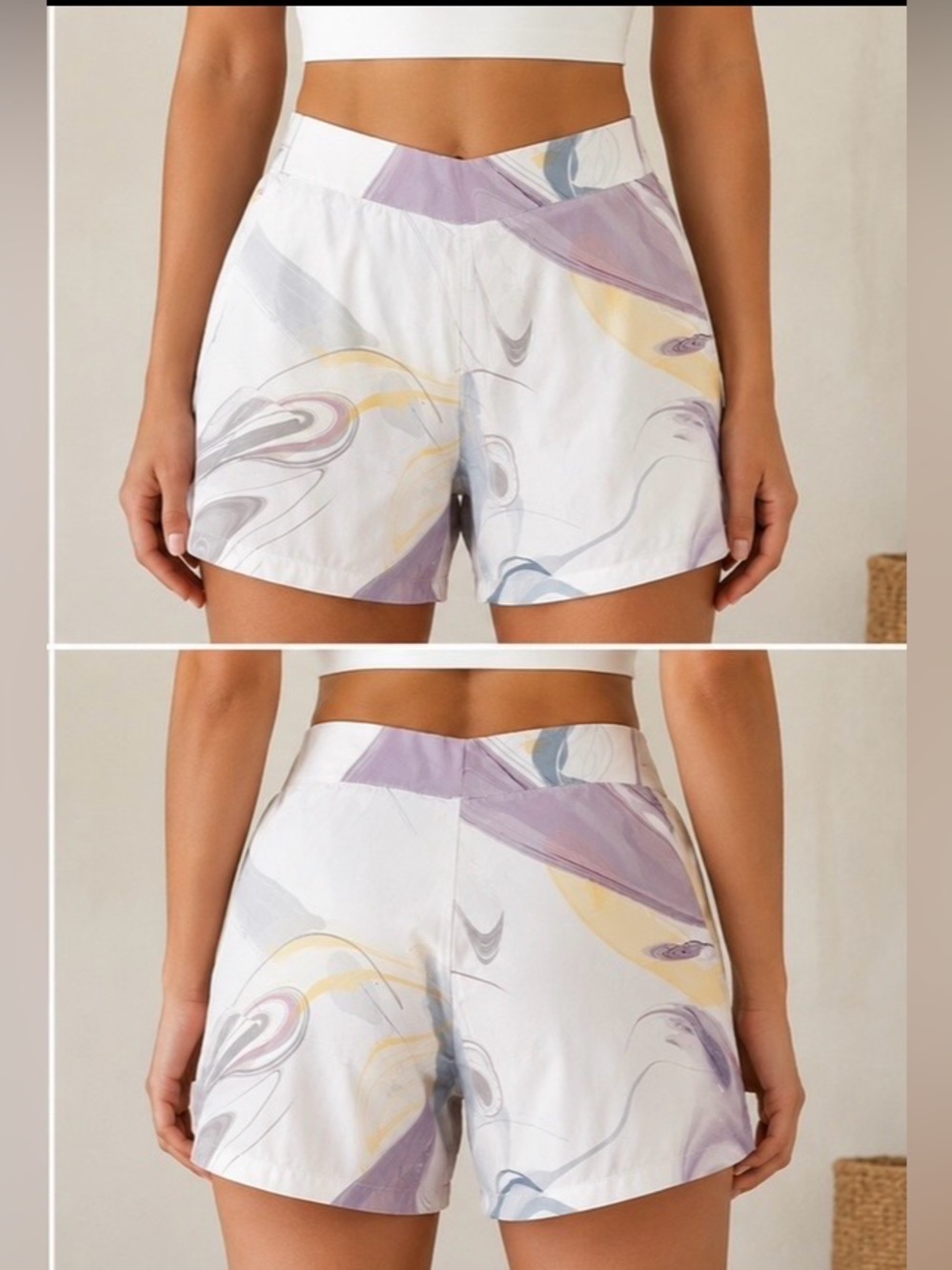 White Marble-Print Women’s Athletic Shorts